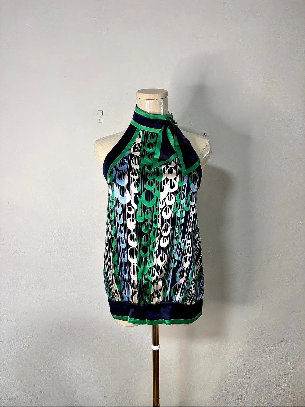 Geometric Halter Tank Top in Green & Blue Like New